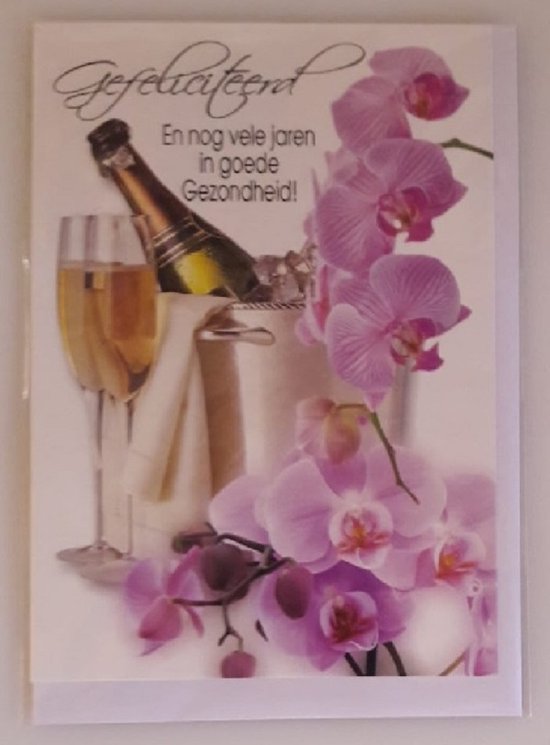 Felicitatiekaart champagne & orchidee 1 Orchidee-kopen.nl Felicitatiekaart champagne & orchidee